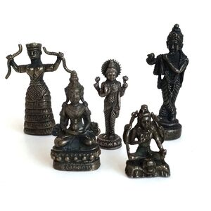 Antique Vintage Elegant Bronze Figurine Set From India Set of 5
